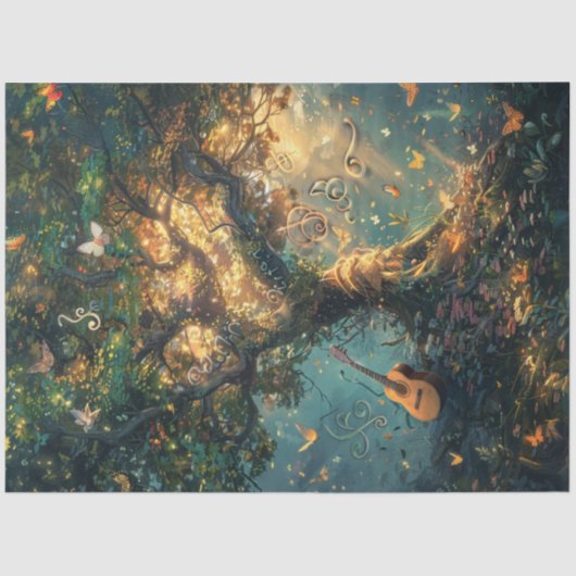 Dekoupage Whimsical Magical Musical Tree Seidenpapier (Vorderseite)