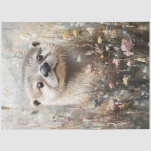 Dekoupage Whimsical Otter im Bereich der Blume Seidenpapier