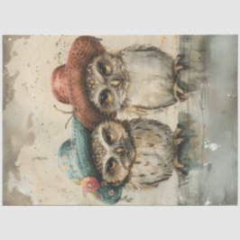 Dekoupage Whimsical Owl Sisters Perche on Lima Seidenpapier
