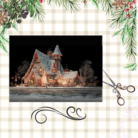 Dekoupage Whimsical Santa Claus Country Hütte Seidenpapier