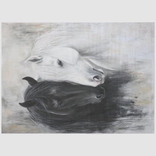 Dekoupage Whimsical Schwarz-weiß Horse Graceful Seidenpapier (Vorderseite)