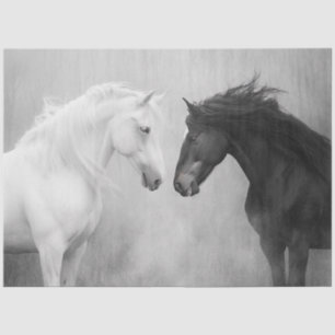 Dekoupage Whimsical Schwarz-weiß Horses Interaktio Seidenpapier