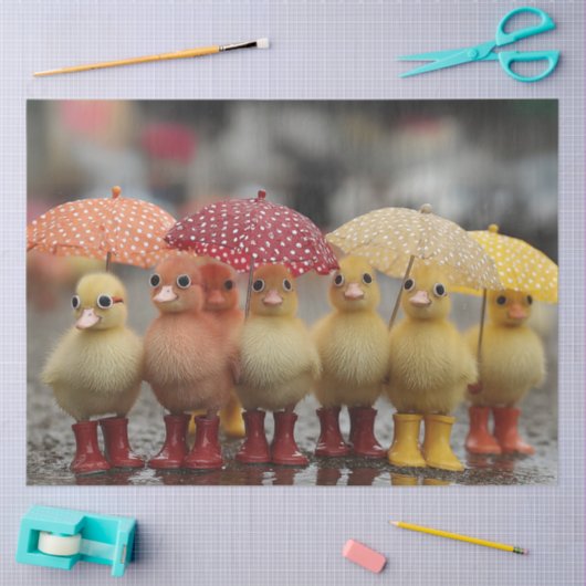Dekoupage Whimsical Summer Ducklings in Rain Seidenpapier (Basteln)