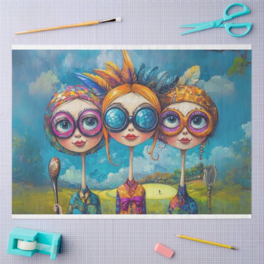 Dekoupage Whimsical Swinging Sisters Golfspielen 1 Seidenpapier (Basteln)