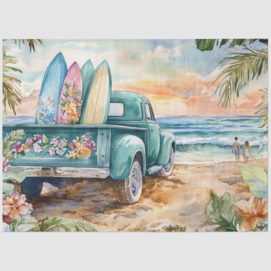 Dekoupage Whimsical Truck Surfboard Beach Einstell Seidenpapier (Vorderseite)