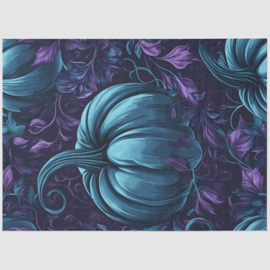 Dekoupage Whimsical Vibrancal Aquamarin Blue Pumpk Seidenpapier (Vorderseite)