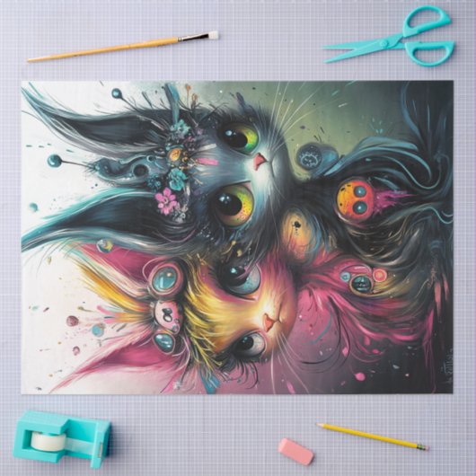 Dekoupage Whimsical Vibranred Cats Seidenpapier (Basteln)