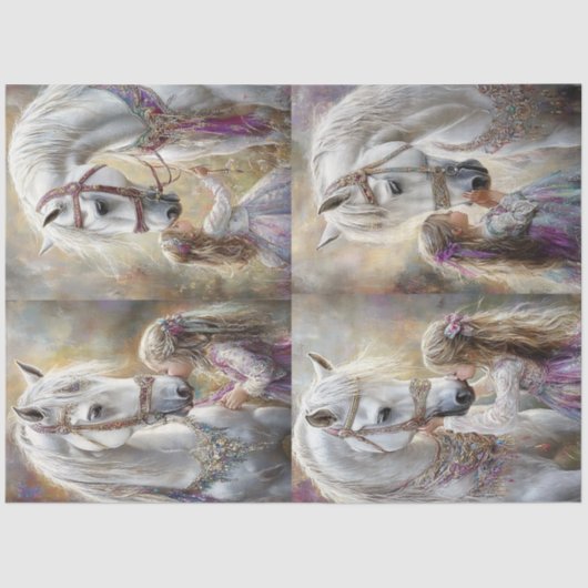 Dekoupage Whimsical White Horned & Girl Seidenpapier (Vorderseite)