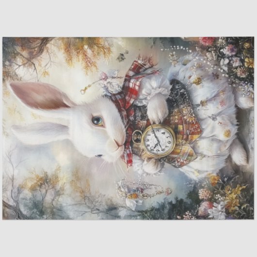 Dekoupage Whimsical White Rabbit Alice Adventures Seidenpapier (Vorderseite)