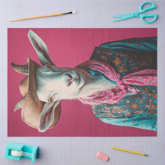 Dekoupage Whimsical Ziege Rosa Hintergrund Seidenpapier (Basteln)