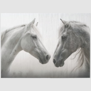 Dekoupage White Horses Face to Face Seidenpapier