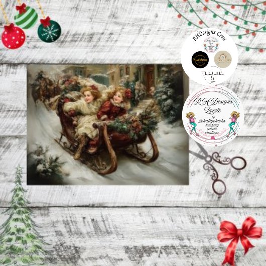 Dekoupage Winter Scene Children in Sleight Seidenpapier