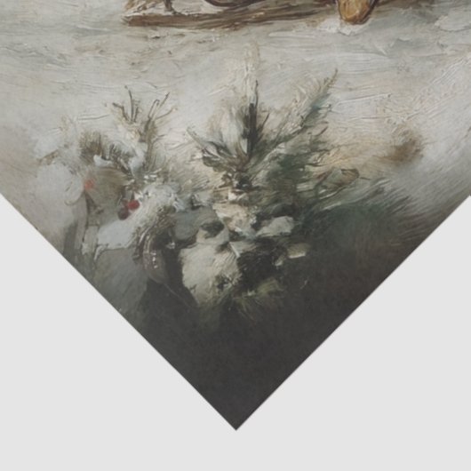 Dekoupage Winter Scene Children in Sleight Seidenpapier (Detail)