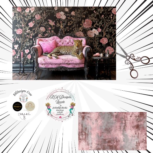 Dekoupierte Landschaft Leopard Pink Sofa Blumenmus Seidenpapier