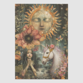 Dekupierspapier Mädchen Moody Dark Rustic Fantasy  Seidenpapier