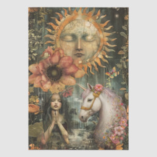 Dekupierspapier Mädchen Moody Dark Rustic Fantasy Seidenpapier