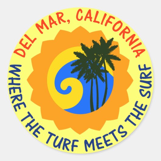 Del Mar, Kalifornien, wo der Turf das Surf trifft Runder Aufkleber (Vorderseite)