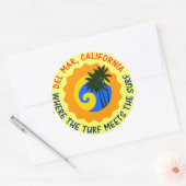 Del Mar, Kalifornien, wo der Turf das Surf trifft Runder Aufkleber (Umschlag)