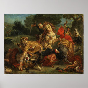 Delacroix - Löwenjagd 1855 Poster
