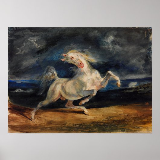 Delacroix - Pferd, das vom Blitz erschreckt wird Poster (Vorne)