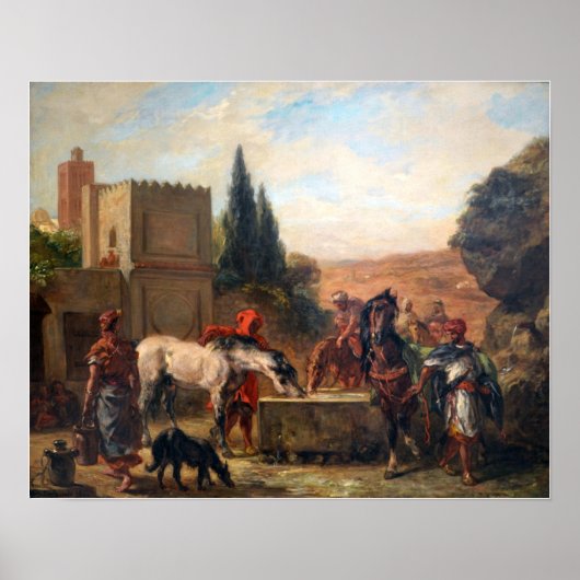 Delacroix - Pferde am Springbrunnen Poster (Vorne)