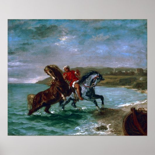 Delacroix - Pferde, die aus dem Meer kommen Poster (Vorne)