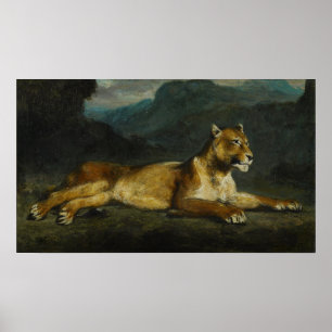 Delacroix - Sich aufbäumende Löwin 1855 Poster