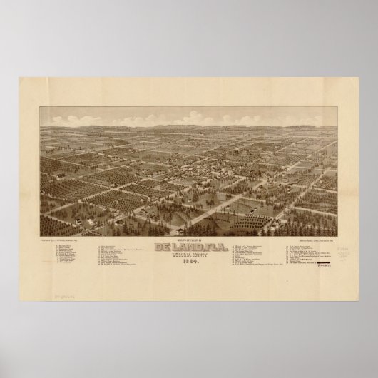 DeLand Florida 1884 Antike Panoramakarte Poster (Vorne)