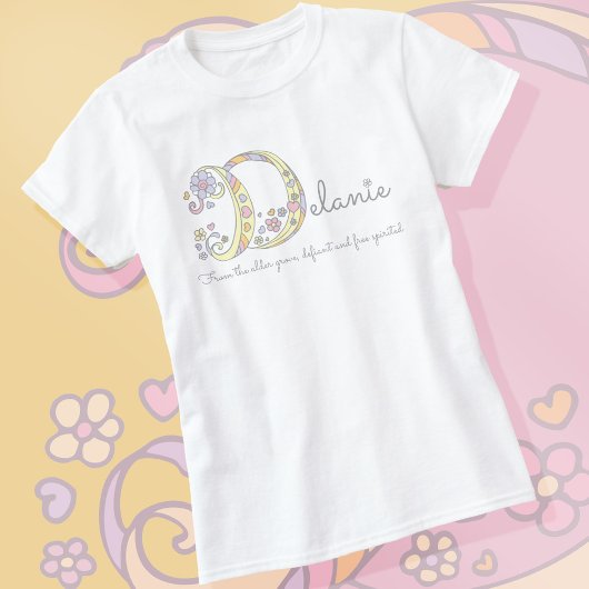 Delanie Girls Name bedeutet Mongram Herz T-Shirt