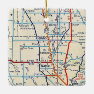 Delano CA Retro Map Keramikornament