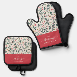 Delantal de Navidad para familia | Ramas verdes es Ofenhandschuh & Topflappen-Set