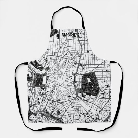 Delantal mapa minimalista Madrid - Blanco-negro Schürze (Vorderseite)
