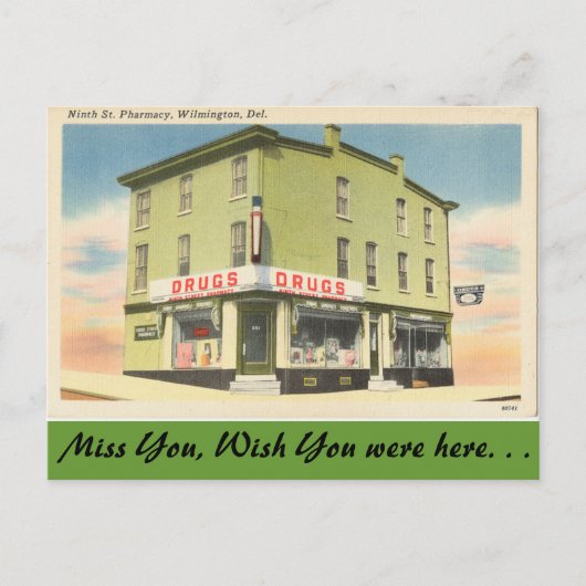 Delaware, 9th St. Apotheke Postkarte (Vorderseite)