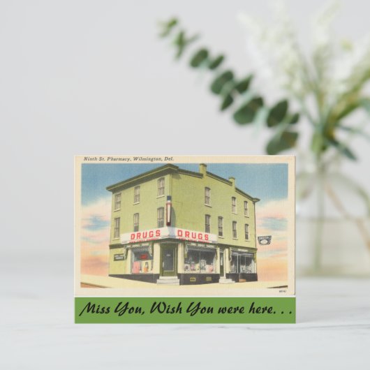 Delaware, 9th St. Pharmacy Postkarte (Stehend Vorderseite)