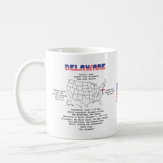 Delaware American Staat auf der Karte und nützlich Kaffeetasse (Links)