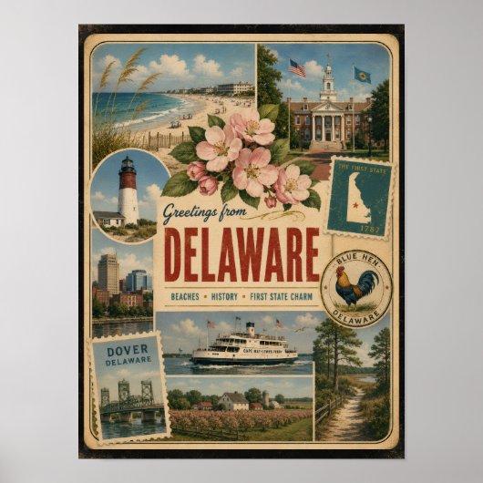 Delaware Authentischer Vintage-Stil Poster (Vorne)