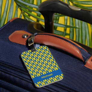 Delaware Check Blue Gold Muster Personalisieren Gepäckanhänger