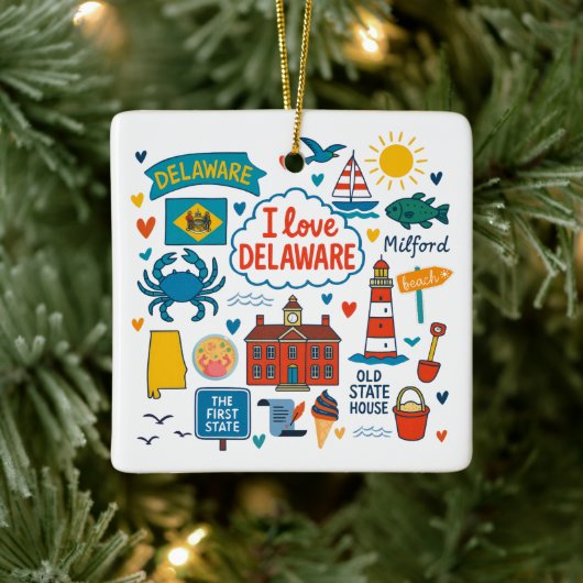 Delaware Custom Family Trip Christmas Keramikornament (Baum)