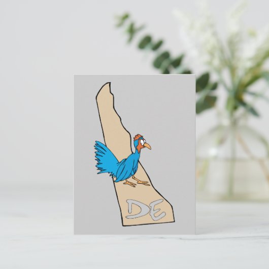 Delaware DE Map & Blue Hen Cartoon Art Motto Postkarte (Stehend Vorderseite)
