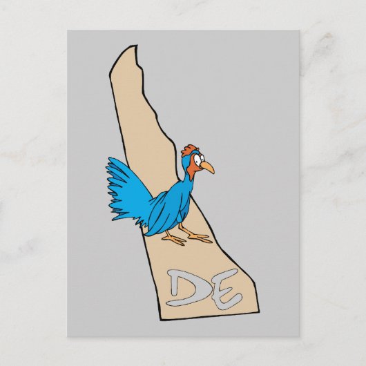 Delaware DE Map & Blue Hen Cartoon Art Motto Postkarte (Vorderseite)