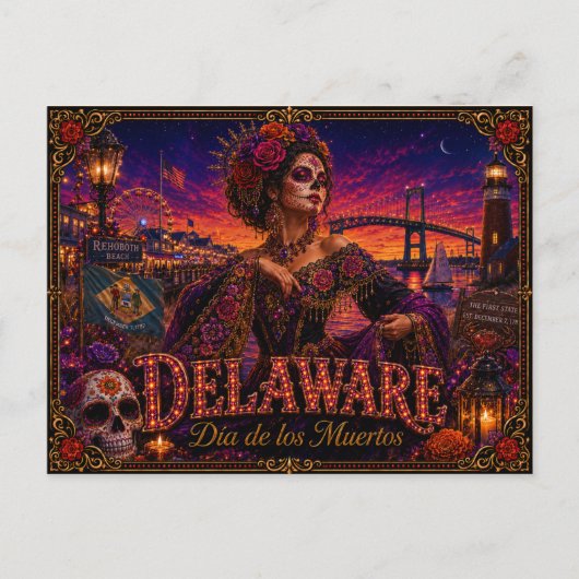 Delaware Día de los Muertos Retro Postkarte (Vorderseite)
