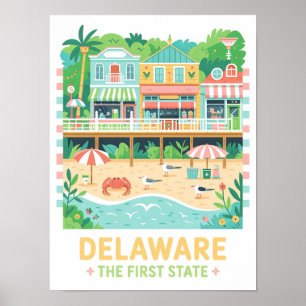 Delaware, First Staat USA Summer Travel Poster
