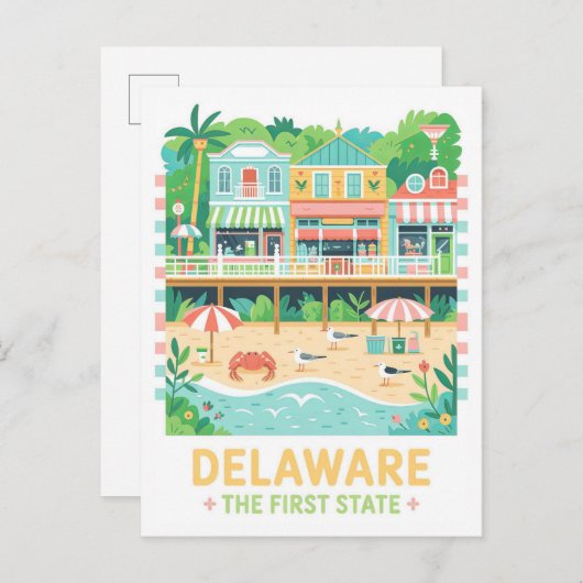 Delaware, First Staat USA Summer Travel Postkarte (Vorne/Hinten)