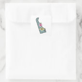 Delaware-Flagge mit Staat-Blume Peach-Blossom Quadratischer Aufkleber (Tasche)