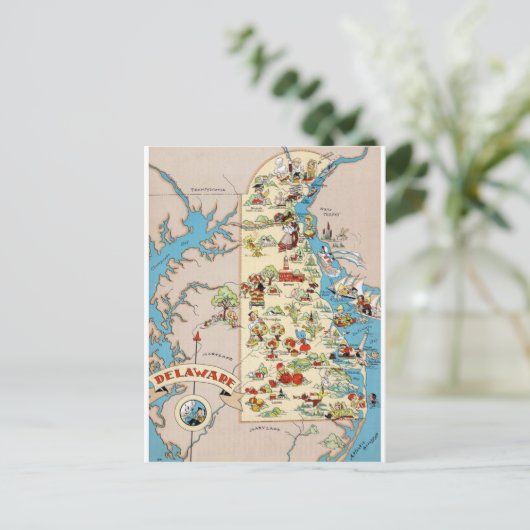 Delaware Funny Vintag Map Postkarte (Stehend Vorderseite)