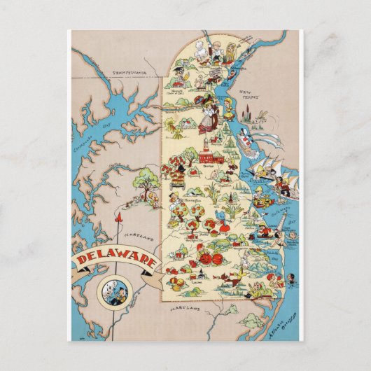 Delaware Funny Vintag Map Postkarte (Vorderseite)