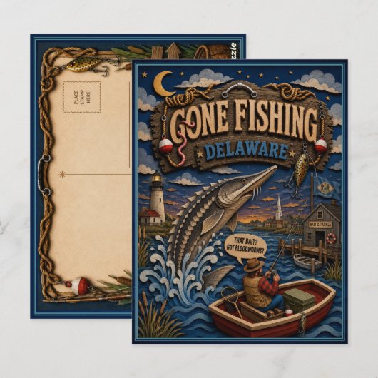 Delaware Gone Fishing Atlantischer Stör Postkarte (Vorne/Hinten)