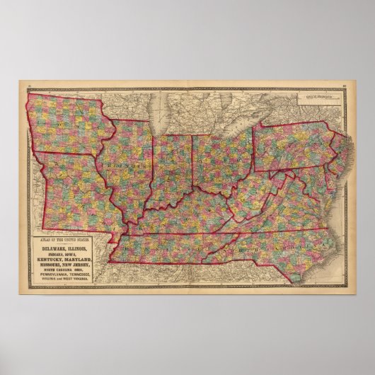 Delaware, Illinois, Indiana, Iowa North Carolina Poster (Vorne)