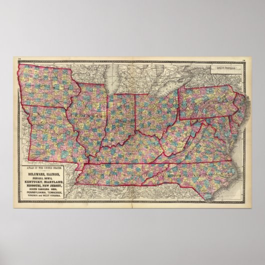 Delaware, Illinois, Indiana und Iowa Poster (Vorne)