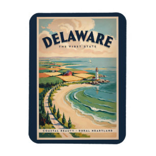 Delaware Leuchtturm Illustration Reise Kunst Retro Magnet